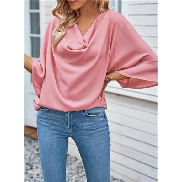 Womens Blouses and Tops Short Sleeve Chiffon Shirts and Tops - Picture 2 of 6